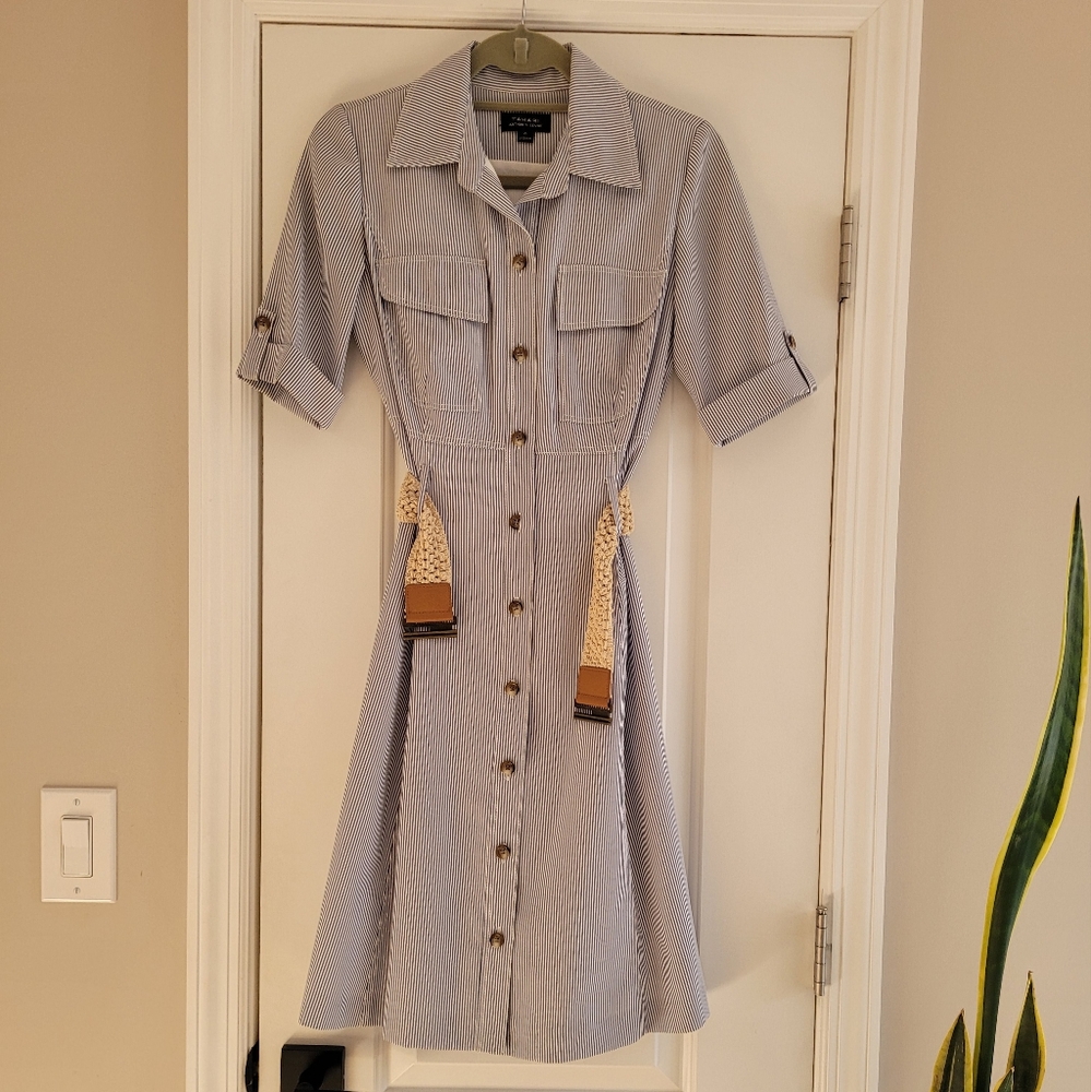 Tahari Striped Button Down Dress Size 4